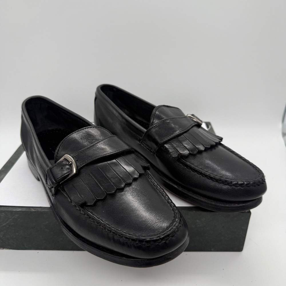 Allen Edmonds Kavanaugh Loafers Mens 7 D Black Leather Kiltie Buckle